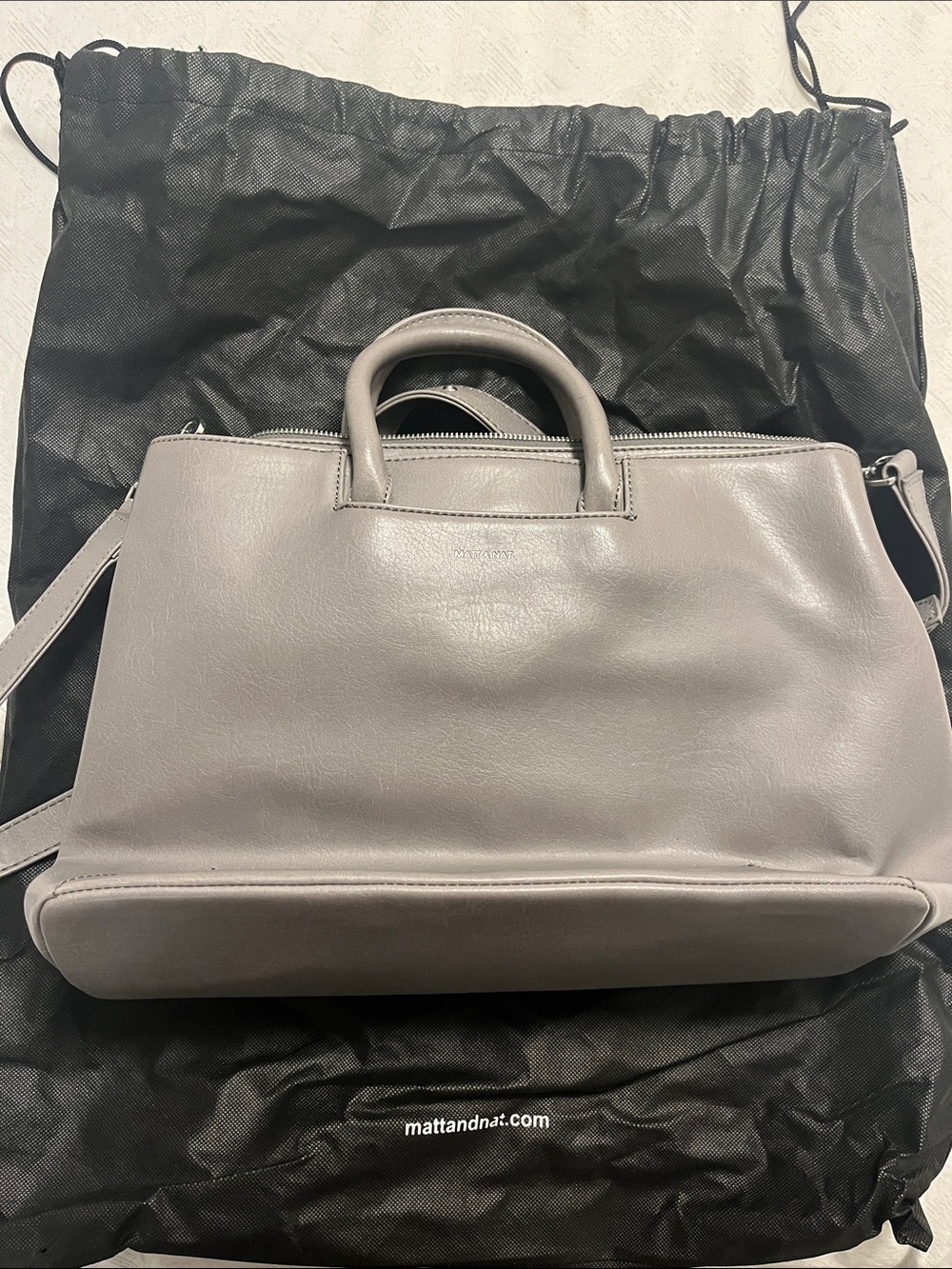 Matt & Nat Grey Vegan Leather Satchel with Top Handles
